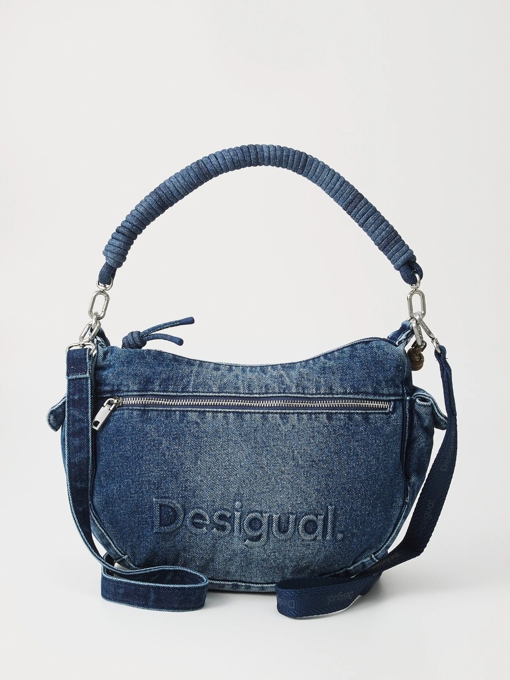 Desigual Denim-Effect Blue Shoulder Bag with Logo Emboss